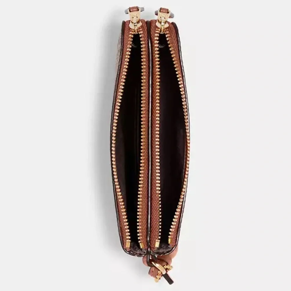 NWT COACH Small Double Zip Corner Wallet Wristlet in Khaki/Redwood